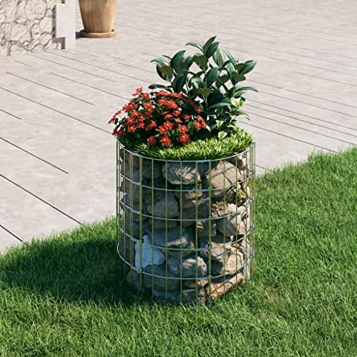 Baziroo Runde Gabionen-Hochbeet Verzinkter Stahl 50x50 cm Silber Gabionenkorb Gabionen Pflanzkübel Hochbeet Metall Raised Bed Blumen Pflanzkübel Gartenbeet Steinkorb Garten von Baziroo