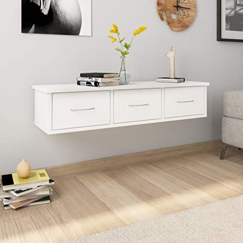 Baziroo Schweberegal Ausstellungsregal Küchenregal Schubladenregal Hängeregale mit 3 Schubladen Möbel für Wohnzimmer Schlafzimmer oder Bad Platzsparendes Design Weiß 88x26x18,5 cm von Baziroo