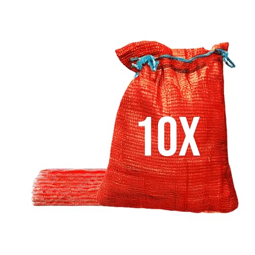 Bazko 10 Stück Raschelsäcke 42x60 cm 15 kg | rot | Netzsäcke mit Zugband | Kartoffelsack Zwiebelsäcke, Netzsack Brennholz Kaminholzsäcke von Bazko