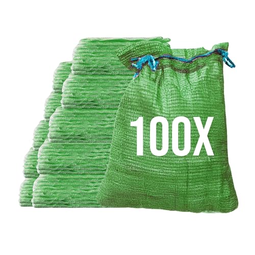 Bazko 100 Stück Raschelsäcke 50x80 cm 30 kg | grün | Netzsäcke mit Zugband | Kartoffelsack Zwiebelsäcke, Netzsack Brennholz Kaminholzsäcke von Bazko