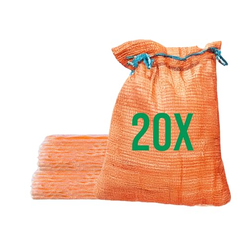 Bazko 20 Stück Raschelsäcke 42x60 cm 15 kg | orange | Netzsäcke mit Zugband | Kartoffelsack Zwiebelsäcke, Netzsack Brennholz Kaminholzsäcke von Bazko