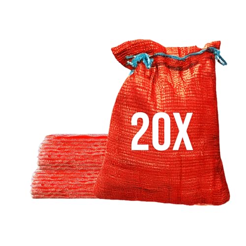 Bazko 20 Stück Raschelsäcke 50x80 cm 30 kg | rot | Netzsäcke mit Zugband | Kartoffelsack Zwiebelsäcke, Netzsack Brennholz Kaminholzsäcke von Bazko