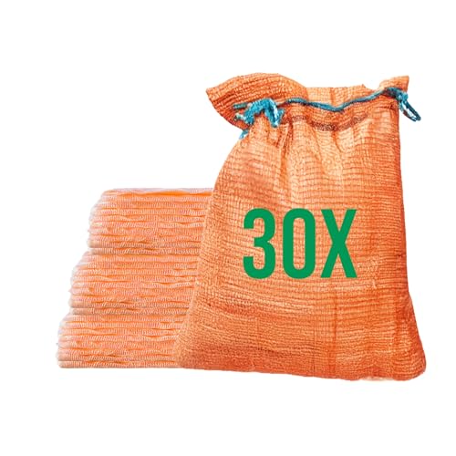 Bazko 30 Stück Raschelsäcke 50x80 cm 30 kg | orange | Netzsäcke mit Zugband | Kartoffelsack Zwiebelsäcke, Netzsack Brennholz Kaminholzsäcke von Bazko