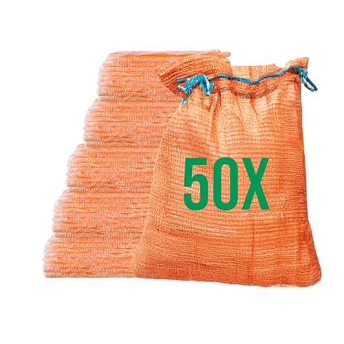 Bazko 50 Stück Raschelsäcke 50x80 cm 30 kg | orange | Netzsäcke mit Zugband | Kartoffelsack Zwiebelsäcke, Netzsack Brennholz Kaminholzsäcke von Bazko