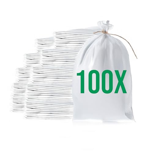 Bazko Hochwasser Sandsäcke zum Befüllen 100 Stück | PP Gewebesack 40x60 cm | Sandsack Wasserschutz weiß | Gartensack mit Bindegarn für bequemes, sicheres Verschließen | reißfest von Bazko