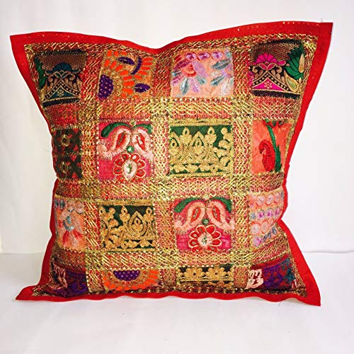 Bazzaree Indischer Patchwork-Kissenbezug, Sari, ethnisch, Vintage, 40 x 40 cm, 40 x 16 cm, Rot von Bazzaree