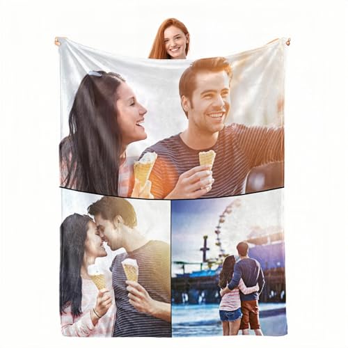 Bbflyper Personalisierte Decke,Fotodecke Individueller mit Foto Collage/Text/Bild,Flanell Decke Selbst Gestalten Foto für Ehemann Paare-3 Foto,120×200 cm von Bbflyper