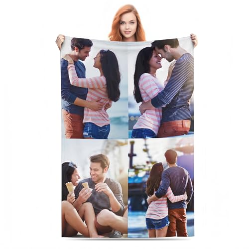 Bbflyper Personalisierte Decke,Fotodecke Individueller mit Foto Collage/Text/Bild,Flanell Decke Selbst Gestalten Foto für Ehemann Paare-4 Foto,150×200 cm von Bbflyper