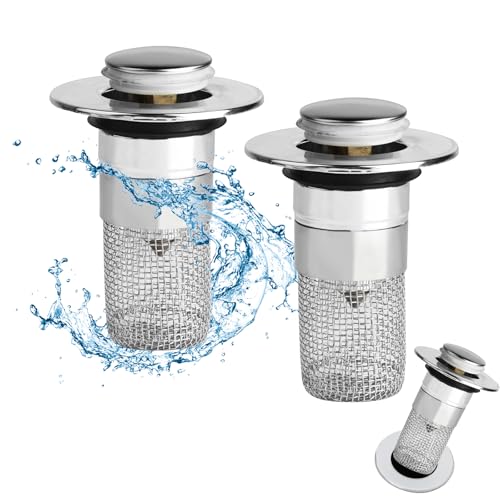 2 Stück Waschbeckenstöpsel mit Sieb, Universal Pop Abflusssieb Waschbecken Abflussstopfen Waschbecken mit Haarsieb Stöpsel für 34-40mm Abfluss Ablauf Aufsatzwaschbecken Siebeinsatz von Bbtcxjs
