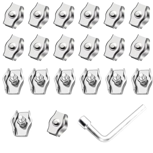 20 STK Drahtseilklemme M3, 304 Edelstahl Seilklemme Set, Drahtseilklemmen 3mm, Kabelklemmen, Drahtseil Clips Klemme für Stahlseil Drahtseil Wäscheleine Markise Fixiert, mit 7mm Schraubenschlüssel von Bbtcxjs