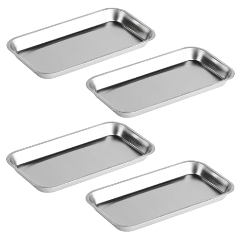 4 STK Edelstahl Schale Rechteckige Schale,Instrumententablett,Edelstahltablett Metalltablett Rechteckige Tabletts Labortabletts Edelstahl Servierplatten für Labor Nützliches Werkzeug(22,5x11,7x2 cm) von Bbtcxjs