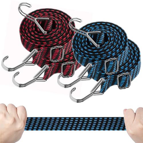 4 STK verstellbar Spanngummi mit Haken, 3cm x 100cm Gummi Expander Spanngurte mit Haken, Gepäckspanner, Gummispanner Gummiband mit Haken für Camping Motorrad Autotransport Fahrrad Dachträger von Bbtcxjs