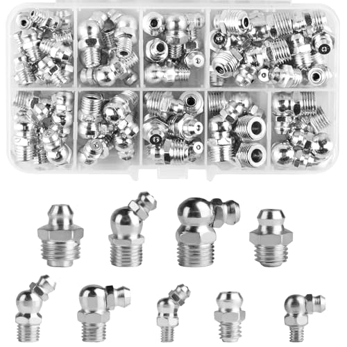 70 STK Schmiernippel Sortiment, Schmiernippel Set M6 M8 M10 für Fettpresse, Gerade und Abgewinkelt 45 ° 90 ° 180 ° Gerader Hydraulik Fettnippel Kegelnippel, Kegelschmiernippel für Schmierpressen von Bbtcxjs