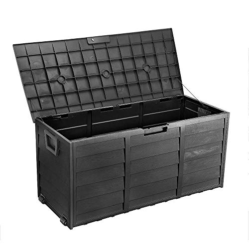 Bc-elec - PLAS-BOX Garten Aufbewahrungsbox Schwarze Holzimitation 112x49x54cm, Aufbewahrungsbox, Gartentruhe von Bc-elec