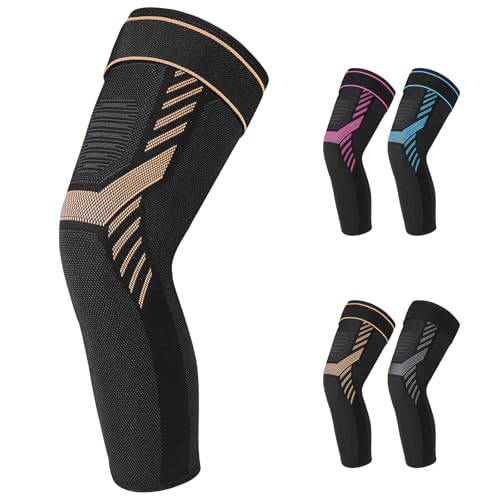 Bcautay Lang Knieschoner Komprimierte mit Verstellbarer Klettverband Kniebandage Kniebandage für Damen und Herren für Gewichtheben Basketball Meniskusriss Arthritis (Gold, S) von Bcautay