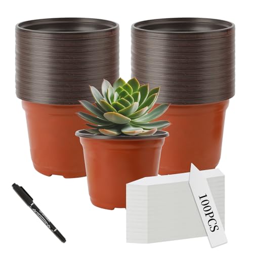 Anzuchttöpfe,Blumentopf Klein,Blumentöpfe,Pflanzentopf,100 Stück Anzuchtkasten Plastik 10cm,Pflanztöpfe Anzucht Aufzuchttöpfe mit 100 Stück Pflanzenschilder Zum Beschriften,Pflanzschilder Pflanztopf von Bchjatk