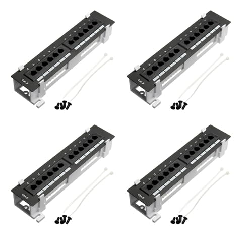 Bcowtte 4 x Netzwerk-Werkzeug-Set mit 12 Ports, CAT6, Patchpanel, RJ45, zur Wandmontage, mit Halterung für die Montage einer Wand von Bcowtte