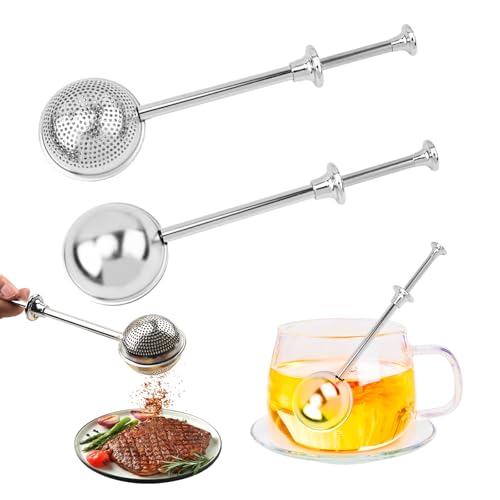 2 Stück Teesieb für Losen Tee, Teaballs mit Teleskopgriff, 304 Edelstahl Teeei für Losen Tee, Tee Sieb, Tea Strainer, Edelstahl-Mehlsieb-Staubwedel, Zucker, Mehl, Gewürze, Kakaopulver von Bcuuozeeing