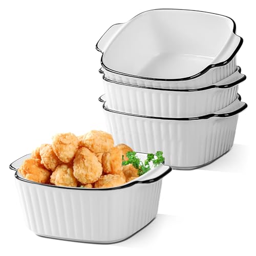 400ML Keramik Auflaufform 4er Set, 14,5 x 11,5 x 5,5 cm Quadratische Backformen, Kleine Auflaufform für Fritteuse, Keramik Backformen mit Griffen für Heißluftfritteuse, Backofen, Mikrowellen von Bcuuozeeing