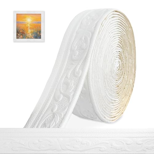 Bordüre Selbstklebend 3D Stuckleisten Wand - 10m x 8cm x 5mm - Zierleisten Selbstklebend, Wasserdicht Wandbordüre, Leisten Selbstklebende, Roll Border Trims für Ecken Linien Decken Dekoration, Weiß von Bcuuozeeing