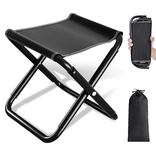 Bcuuozeeing Camping Hocker 200kg (440lbs) - 30cm Hocker Klappbar, Tragbarer Klapphocker Faltbar mit Aufbewahrungstasche, Campinghocker für Angeln, Reisen, Wandern, Grillen, Garten, Strand, Schwarz von Bcuuozeeing