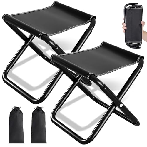 2 Stück Camping Hocker 200kg (440lbs) - 30cm Hocker Klappbar, Tragbarer Klapphocker Faltbar mit Aufbewahrungstasche, Campinghocker für Angeln, Reisen, Wandern, Grillen, Garten, Strand, Schwarz von Bcuuozeeing