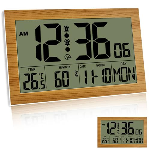 Bcuuozeeing Digital Wanduhr mit Hintergrundbeleuchtung, Groß Digitale Funkuhr mit Temperaturanzeige und Feuchtigkeitsanzeige für Schlafzimmer, Wohnzimmer, Klassenzimmer, Büro von Bcuuozeeing