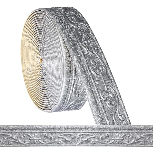 Bordüre Selbstklebend -10m x 8cm x 5mm- 3D Stuckleisten Wand, Zierleisten Selbstklebend, Wasserdicht Wandbordüre, Leisten Selbstklebende,Roll Border Trims für Ecken Linien Decken Dekoration,Silbergrau Bordüre Selbstklebend -10m x 8cm x 5mm- 3D Stuckleisten Wand, Zierleisten Selbstklebend, Wasserdicht Wandbordüre, Leisten Selbstklebende,Roll Border Trims für Ecken Linien Decken Dekoration,Silbergrau von Bcuuozeeing