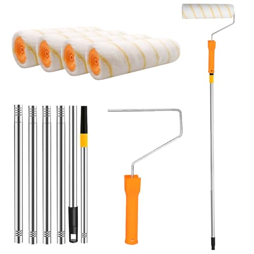 Farbroller mit Teleskopstange, Farbrolle Alulegierung Teleskopstab 30-180cm, Farbroller Set, Teleskopstange Farbroller mit 4 Farbwalze, Malerset für Wandfarbe (180cm) von Bcuuozeeing