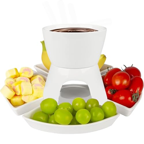 Keramik Schokofondue-Topf-Set mit 1 Teelicht, 1 Tasse und 4 Tellern Schoko Fondueset Käsefondue für Schokolade Käse Fondue Familienessen Nachtisch Picknicks Geburtstagsfeiern Urlaubsfeiern von Bcuuozeeing