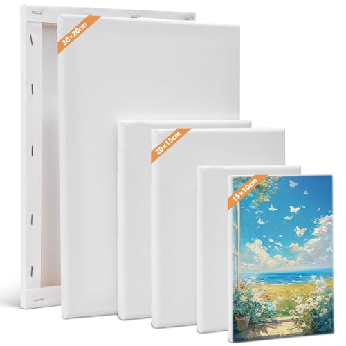 Leinwand Set, 6 Stück Leinwand zum Bemalen 30x20, 20x15, 15x10 cm (je 2 Stück), Keilrahmen Weiß Malen Canvas Künstlertafelbilder Leinwände für Acrylfarbe, Aquarell, Öl, Gouache Leinwand Set, 6 Stück Leinwand zum Bemalen 30x20, 20x15, 15x10 cm (je 2 Stück), Keilrahmen Weiß Malen Canvas Künstlertafelbilder Leinwände für Acrylfarbe, Aquarell, Öl, Gouache von Bcuuozeeing