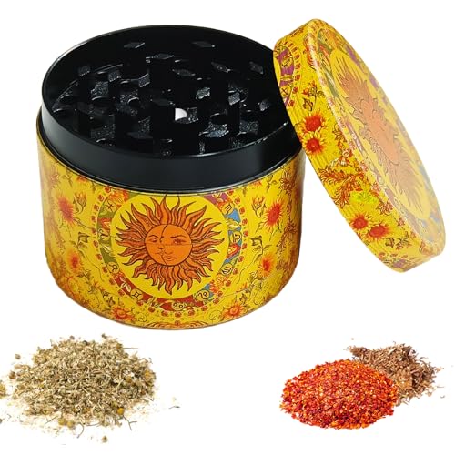 Pollen Grinder Crusher Kräutermühle Vintage Sun Kräutermühle Metall Mahlwerk Crusher Kräutermühle mit Pollenschaber für Gewürze Kräuter Pollen Vanille von Bcuuozeeing