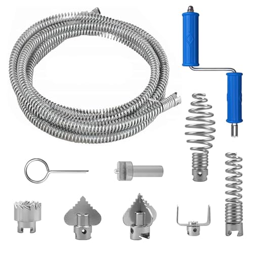 Rohrreinigungsspirale 5M, 12mm Spiraldurchmesser mit 6 Abflussreiniger Schneidkopf und 1 Manuellen Adaptern, Abflussreiniger Spirale für Toiletten Verstopfung Lösen, Kanalisation, Badewanne Rohrreinigungsspirale 5M, 12mm Spiraldurchmesser mit 6 Abflussreiniger Schneidkopf und 1 Manuellen Adaptern, Abflussreiniger Spirale für Toiletten Verstopfung Lösen, Kanalisation, Badewanne von Bcuuozeeing
