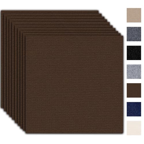 Selbstklebende Teppichfliesen 50x50cm Selbstliegend - 10 Stück Set - 2.5m² - Teppichboden, Teppich Fliesen mit Rückendeckung, Strapazierfähiger Teppich Bodenbelag für Wohnung,Büro,Gewerbe,Dunkelbraun von Bcuuozeeing