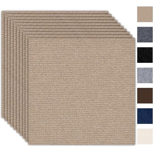 Teppichfliesen 30x30cm Teppichfliesen Selbstklebend - 10 Stück Set - 0.9m² - Teppichboden, Teppich Fliesen mit Rückendeckung, Strapazierfähiger Teppich Bodenbelag für Wohnung, Büro, Gewerbe, Hellbraun von Bcuuozeeing