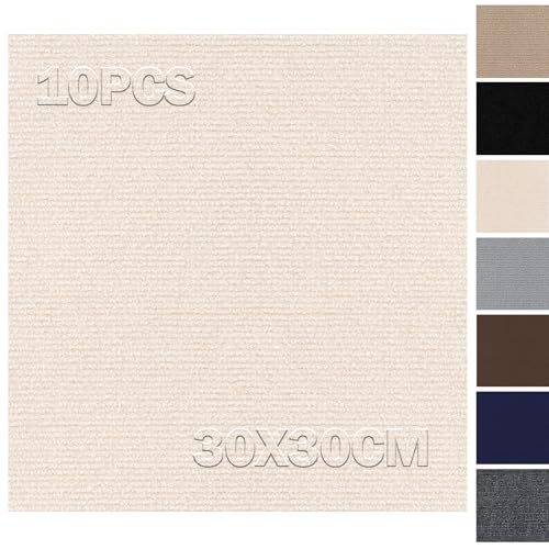 Teppichfliesen 30x30cm Teppichfliesen Selbstklebend - 10 Stück Set - 0.9m² - Teppichboden, Teppichfliesen Selbstliegend mit Rückendeckung, Teppich Fliesen für Wohnung, Gewerbe, Büro, Beige von Bcuuozeeing