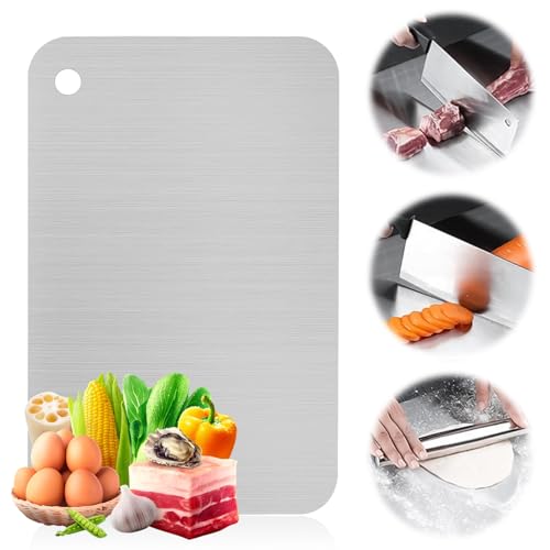 Titan Schneidebrett,14.5x23.5 cm Stainless Steel Cutting Board,Schneidebrett Edelstahl,Doppelseitiges Lebensmittel Grade Chopping Board,Titanium Cutting Board für Fleisch,Obst,Gemüse von Bcuuozeeing