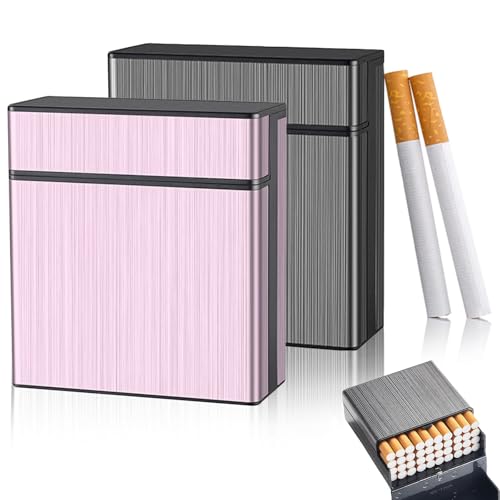 2 Stück Zigarettenetui Zigarettenbox aus Metall, Aluminium Zigarettenetui Zigarettenbox für 40 Zigaretten Zigarettenschachtel, Elegante Zigaretten Kasten für Damen Herren Geschenk von Bcuuozeeing