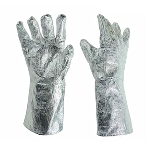 Bderkz Temperaturbeständige Aluminiumfolienhandschuhe 1000 Grad Industrieller Verbrühungsschutz Isolierte Handschuhe 38cm Feuerfest/Flammhemmend/mit Innerer Baumwollschicht (Color : 38CM/15in) von Bderkz