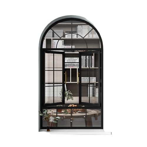 Gewölbte Französische Fenster – Schwarzes Eisen, Loft-Schlafzimmer, Sondergrößen(Schwarz,150 * 80cm) von Bderkz