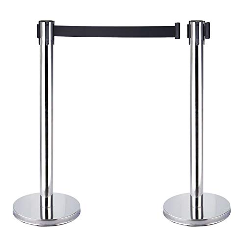 4-tlg. Absperrset Edelstahl, Absperrpfosten mit ausziehbaren Bändern für Parkplatz & Veranstaltungen, Schwere Basis für Personenleitsystem (200cm Bandlänge) von Bdneygtyr