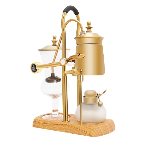 Bdneygtyr Siphon Kaffeemaschine 400ml, Vakuum Kaffeebereiter mit Alkohollampe, Edelstahl & Glas Filterkaffeemaschine mit Naturholzsockel und Deckelknauf, Gold von Bdneygtyr