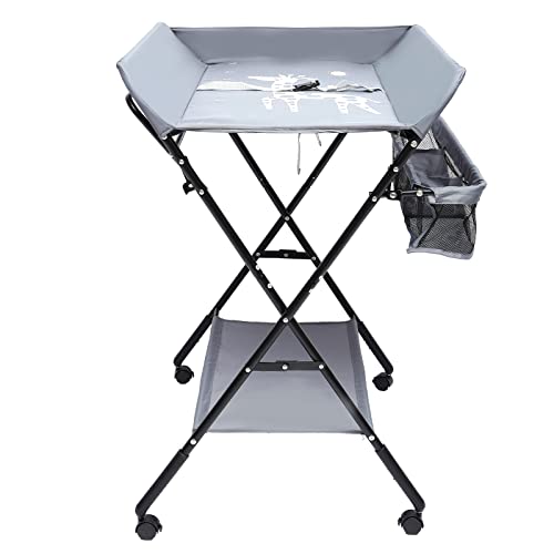 Bdneygtyr Wickeltisch Klappbar, Mobile Wickeltisch mit Sicherheitsgurt und Aufbewahrungsfächern, Changing Table bis zu 12 Monaten, Platzsparend & Stabil (Gray) von Bdneygtyr