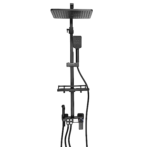 Duschsystem Schwarz Unterputz 29cm, Regendusche mit Thermostat LCD, 4 Modi, Höhenverstellbar 73-116 cm, Duscharmatur Komplettset, Flexibel, Silikon-Auslässe von Bdneygtyr