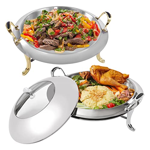 Edelstahl Chafing Dish, Rund 5L Warmhaltebehälter Essen, Wärmebehälter mit Griff und Deckel, Speisenwärmer für Catering Buffet und Party, Silber, Gold von Bdneygtyr