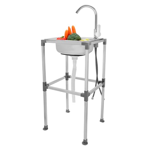 Freistehende Edelstahl Spültisch, Utility Mobile Spüle mit Wasserhahn, 1 Becken Spühlbecken mit Arbeitsplatte und untere Ablage für Außen, Innen, Küche, Restaurant, 38x33x75cm Freistehende Edelstahl Spültisch, Utility Mobile Spüle mit Wasserhahn, 1 Becken Spühlbecken mit Arbeitsplatte und untere Ablage für Außen, Innen, Küche, Restaurant, 38x33x75cm von Bdneygtyr