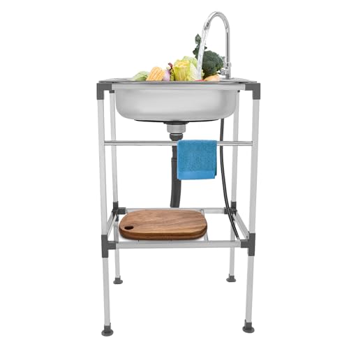 Freistehende Edelstahl Spültisch,Multifunktions Mobile Spüle mit Wasserhahn, 1 Becken Spühlbecken für Außen, Innen, Küche, Restaurant, Praktisch, Rustbeständig Freistehende Edelstahl Spültisch,Multifunktions Mobile Spüle mit Wasserhahn, 1 Becken Spühlbecken für Außen, Innen, Küche, Restaurant, Praktisch, Rustbeständig von Bdneygtyr