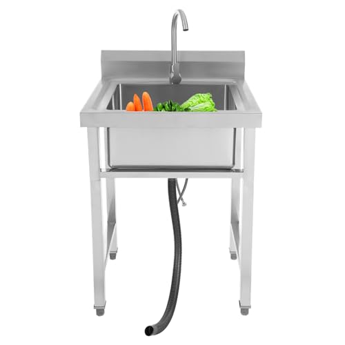 Freistehende Edelstahl Spültisch,Multifunktions Mobile Spüle mit Wasserhahn, 1 Becken Spühlbecken für Außen, Innen, Küche, Restaurant, sparend Platz, Rustbeständig von Bdneygtyr