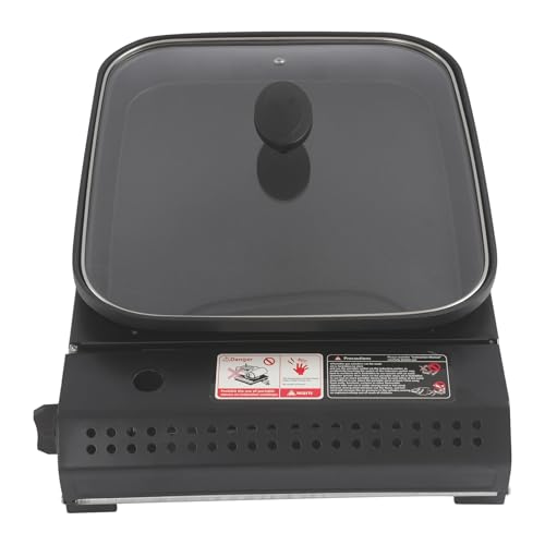 Gasgrillkocher1-flammig, Campingkocher Camping Gaskocher 2,1 kW mit &Topfdeckel Backblech, Tragbar Gas Stove mit Grillpfanne, Piezozündung, Schwarz von Bdneygtyr