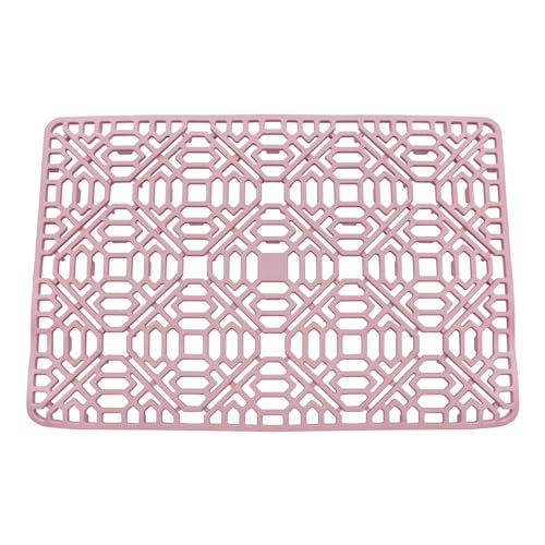 Spülbeckenmatte Silikon 40x27cm, Spülbeckeneinlage mit Netz Design Rostfrei, Temperaturbeständige Spülmatte für Küchenspüle, Abtropfmatte für Geschirr & Gemüse, Rosa von Bdneygtyr